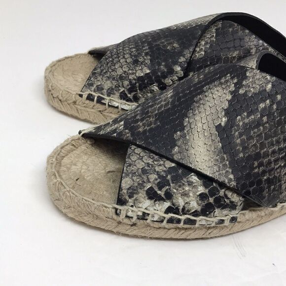 VINCE Castel Snakeskin Espadrille Slide Sandals Cross Strap Flats Women Size 7 - Picture 6 of 12